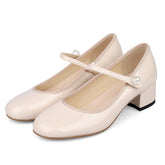 Klassische Perlen Mary Jane Pumps Übergröße